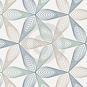 Linear vector pattern, repeating abstract leaves, gray line of leaf or flower, floral.