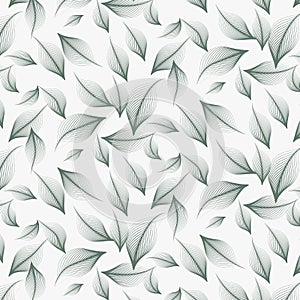 Linear vector pattern, repeating abstract leaves, gray line of leaf or flower, floral. graphic clean design for fabric, event