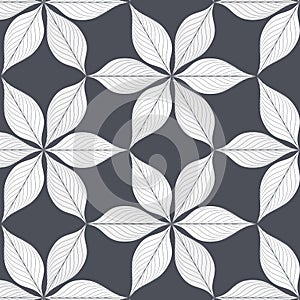 Linear vector pattern, repeating abstract leaves, gray line of leaf or flower, floral. graphic clean design for fabric, event,