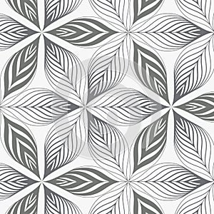 Linear vector pattern, repeating abstract a linear leaf each circling on hexagon shape.