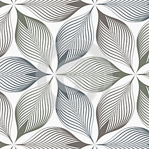 Linear vector pattern, repeating abstract a linear leaf each circling on hexagon shape.