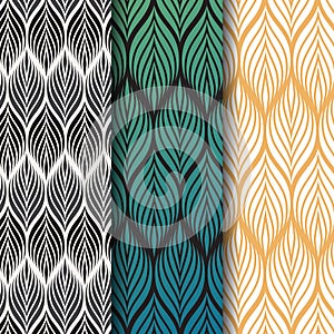 Linear vector pattern, repeating abstract a linear leaf each circling on hexagon shape