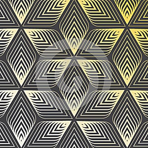 Linear vector pattern, repeating abstract a linear leaf each circling on hexagon shape.