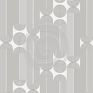 Linear vector pattern, repeating linear circle and linear rounded rectangle shape randomly, monochrome styles. Pattern is clean