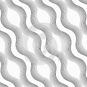 Linear vector pattern repeating thick and thin line curve and wave.