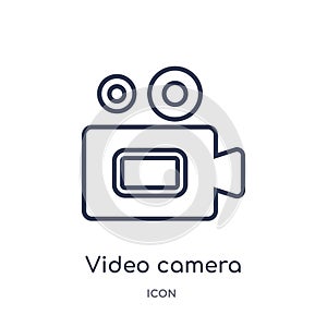 Linear video camera icon from Electronic stuff fill outline collection. Thin line video camera vector isolated on white background photo