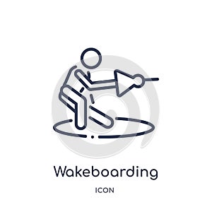Linear wakeboarding icon from Free time outline collection. Thin line wakeboarding vector isolated on white background. photo