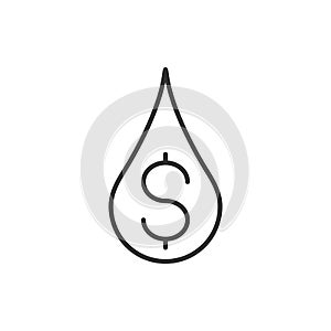 Linear water or oil drop with a dollar sign. Vector illustration isolated on white background