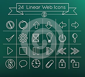24 Simple linear vector web icon set pack