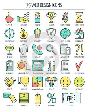 Linear web icons. Color moder line icons for business, web development and landing page. Flat design. Vector