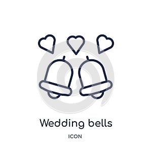 Linear wedding bells icon from Birthday party outline collection. Thin line wedding bells vector isolated on white background.