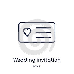 Linear wedding invitation icon from Birthday party outline collection. Thin line wedding invitation vector isolated on white