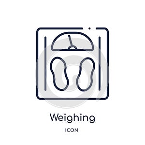Linear weighing icon from Electronic devices outline collection. Thin line weighing vector isolated on white background. weighing photo