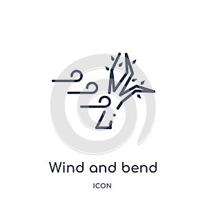 Linear wind and bend trees icon from Meteorology outline collection. Thin line wind and bend trees icon isolated on white