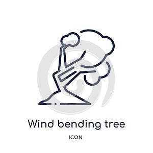 Linear wind bending tree icon from Ecology outline collection. Thin line wind bending tree vector isolated on white background.
