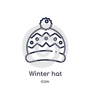 Linear winter hat icon from Autumn outline collection. Thin line winter hat vector isolated on white background. winter hat trendy photo