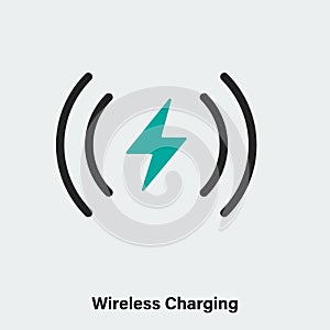 Linear wireless charging vector icon on gray background