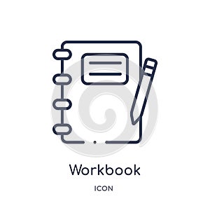 Linear workbook icon from Business and analytics outline collection. Thin line workbook vector isolated on white background.