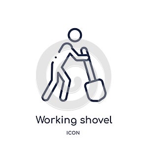 Linear working shovel icon from Construction tools outline collection. Thin line working shovel vector isolated on white