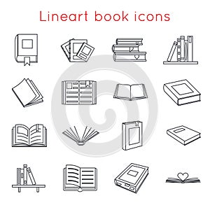 Lineart Book Icons Symbols Logos Set Template for Web Isometric Isolated Vector Illustration