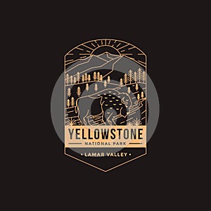 Lineart Emblem patch logo illustration of Lamar Valley Yellowstone National Park