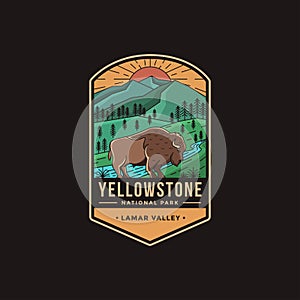 Emblem patch logo illustration of Lamar Valley Yellowstone National Park