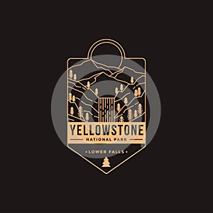 Lineart Emblem patch logo illustration of Lower falls Yellowstone National Park