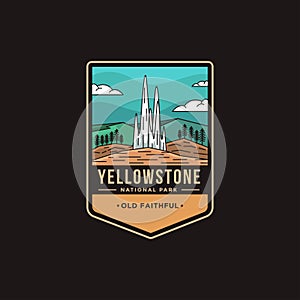 Emblem patch logo illustration of Old Faithful Yellowstone National Park