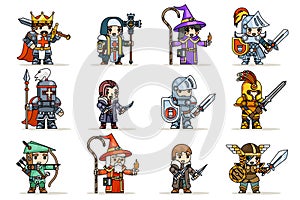 Lineart fantasy set rpg game heroes character vector icons flat design vector illustration