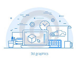 Lineart Flat 3D graphics service website vector