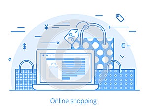 Lineart Flat online shopping website vector