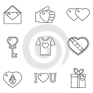 Lineart love heart icons set vector illustration