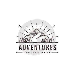 Lineart mountain adventure landscape logo template