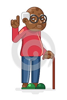 Lineart Old African Adult Grandfather Flat Design Vector Illustration