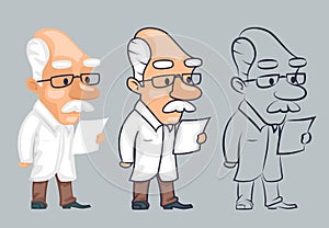 Lineart scientist reading paper study character vector illustration