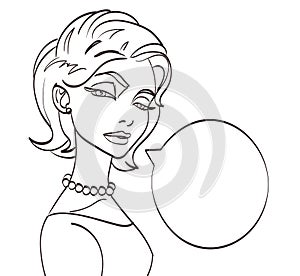 Lineart vector woman talk picture. Pop art style, eps 10