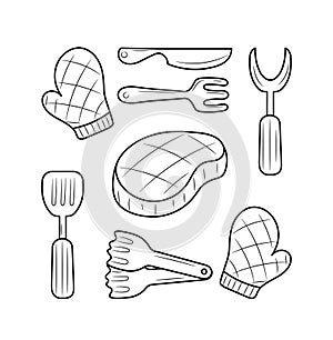 Grill and barbecue tools line icon. BBQ equipment vector illustration