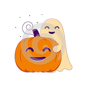 Lined Cute Halloween Pumpkin with Ghost