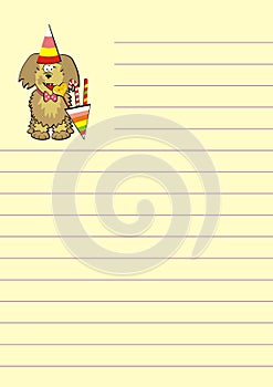 Lined letter paper A4 with image of a cute dog, eps.