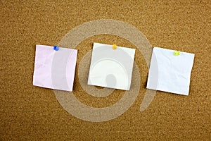 Lined note paper with sticky tape. Paper piece on white notice board, office and business stationary, blank copy space for text