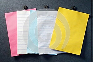 Lined notepad sheets magnetically affixed to dark gray board , to do, grey