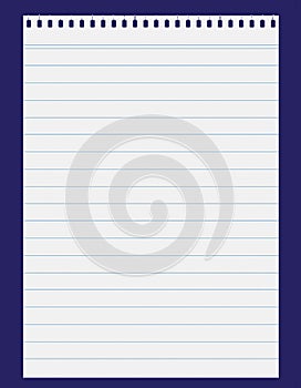 lined paper on blue backgroung