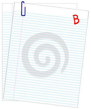 Lined paper graded with B