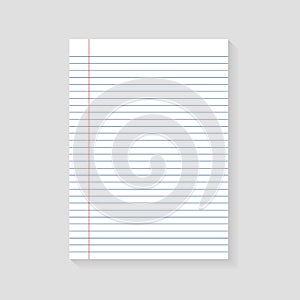 Lined paper from a notebook on white background. Notebook paper