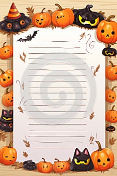 Lined paper for writing Halloween theme. Generative AI