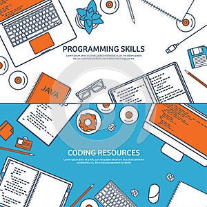 Lined programming,coding and SEO. Outline computing background. Code, hardware software. Web development. Search engine