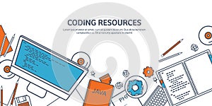 Lined programming,coding and SEO. Outline computing background. Code, hardware software. Web development. Search engine