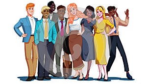 Lineless Cartoony Officemates in Multicultural Diverse