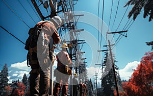 Linemen working on power line photo