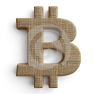Linen Bitcoin Sign isolated on White Background.